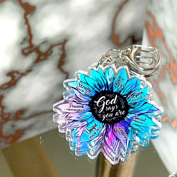 4pc Turquoise GOD SAYS YOU ARE bundle with pendant, keychain, glass and pouch - Picture 4 of 6